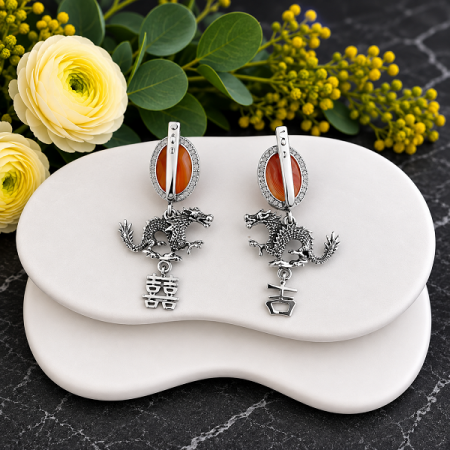 Серебряные серьги Драконы  